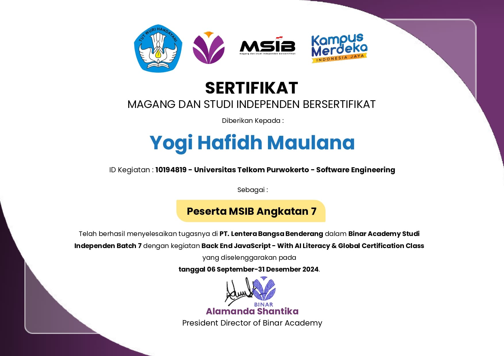 Paklaring Binar Academy